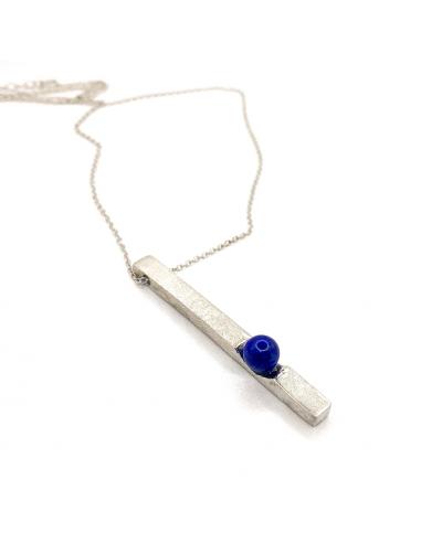 Collier barre argent et lapis lazuli