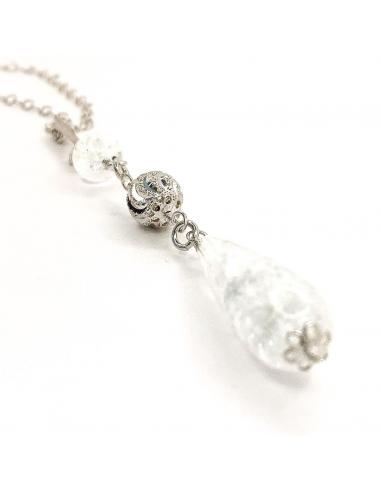 Collier pour femme argent et cristal de roche craquelé