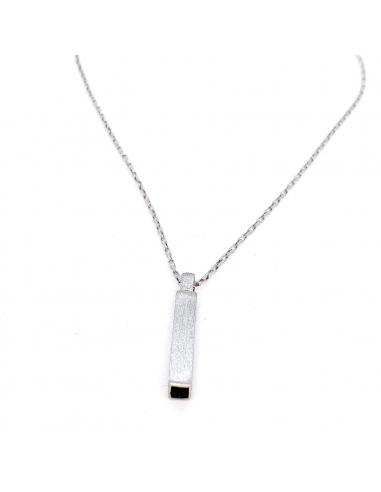 Collier artisanal argent fait main tube carré sablé créateur belge