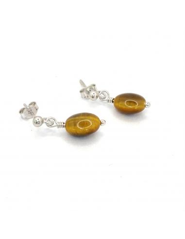 Boucle d'oreille argent et oeil de tigre bijou artisanal pour femme créateur belge