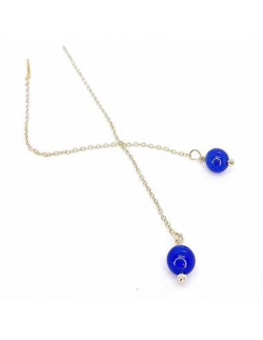 Boucle d'oreille argent artisanale perle d'agate bleu fait main just'in jewels