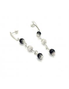 Boucle d'oreille  artisan créateur de bijoux artisanaux en argent et agate noire collection alexiane
