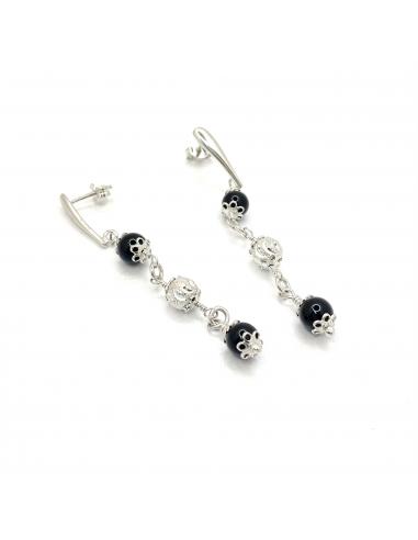 Boucle d'oreille  artisan créateur de bijoux artisanaux en argent et agate noire collection alexiane