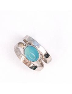 Bague de createur artisanat belge argent et calcedoine bleu ocean 2