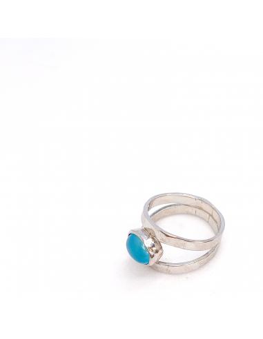 Bague argent double alliance calcédoine bleu océan