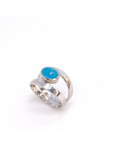 Bague argent double alliance calcédoine bleu océan