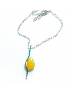 Collier argent artisanal fait main avec opale miel de Tanzanie
