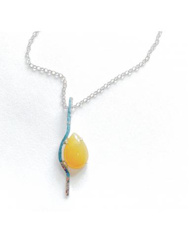 Collier artisanal argent et opale miel