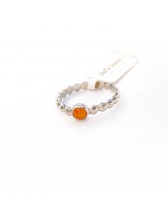 Bague artisanale pour femme argent rhodié demi-perle avec cabochon rond de cornaline