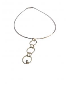 Collier artisanal argent rhodié 3 anneaux et diamant orion 2