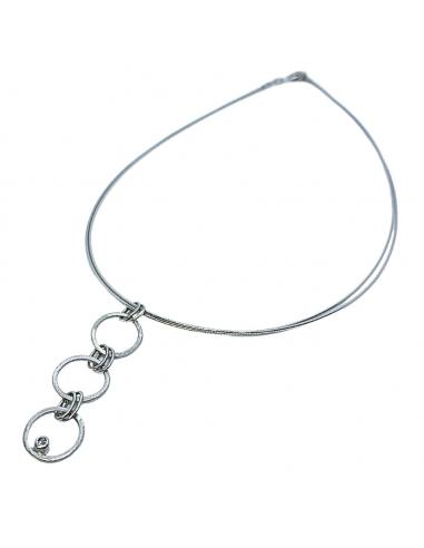 Collier artisanal argent rhodié 3 anneaux et diamant collection orion création Just'In Jewels
