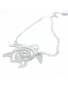 Tortue marine collier argent découpé main