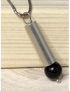 Collier artisanal argent et pierre fine agate noire pour homme 2