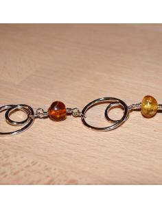 Bracelet artisanal argent rhodié antiallergique avec ambre naturelle 2