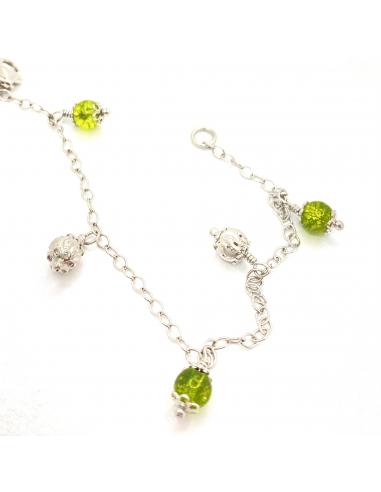 bracelet artisanal argent avec pierres naturelles péridot.