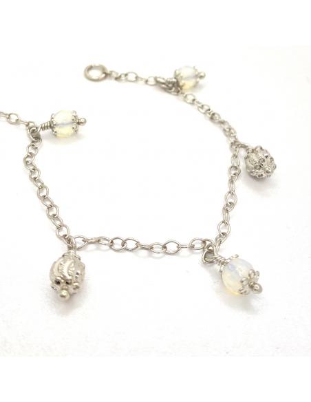 Bracelet artisanal argent pour femme avec perles d'opaline