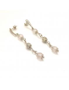 Boucle d'oreille en argent massif et pierres fines naturelles quartz rose