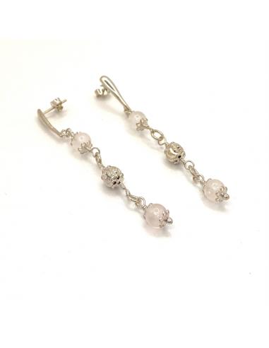 Boucle d'oreille en argent massif et pierres fines naturelles quartz rose