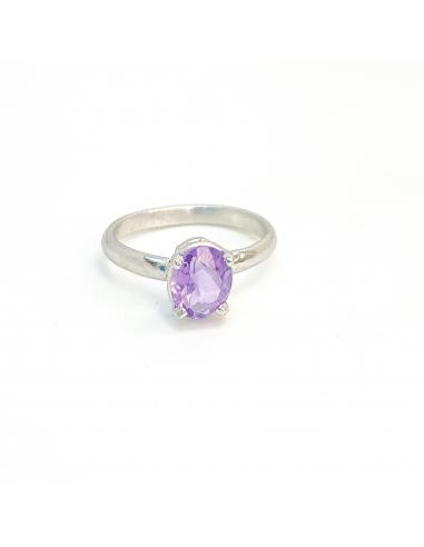 Bague artisanale argent et améthyste ovale