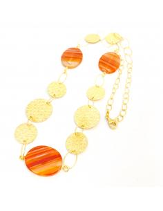 Collier artisanal vermeil avec cornalines striées et disques structurés 2