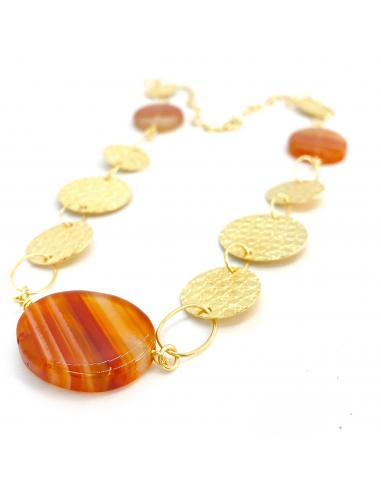 Collier vermeil cornaline striée et disques...