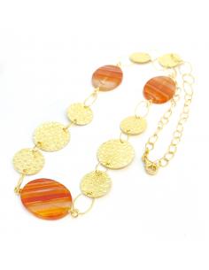Collier artisanal vermeil avec cornalines striées et disques structurés
