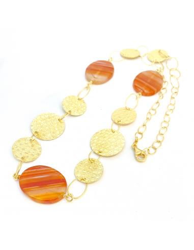 Collier artisanal vermeil avec cornalines striées et disques structurés