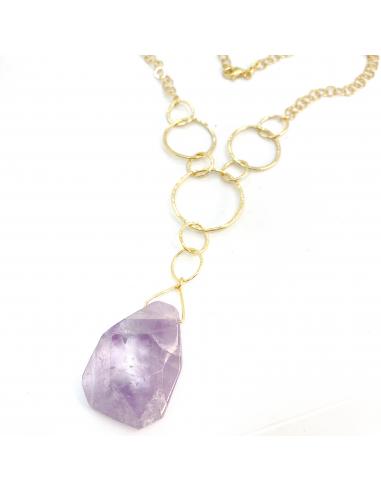 collier artisanal vermeil anneaux martelés et véritable améthyste