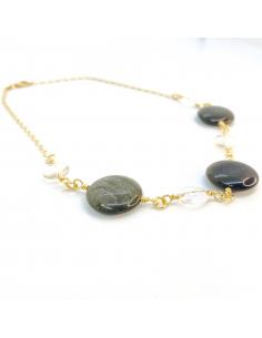 Collier artisanal vermeil avec obsidienne dorée et cristal 2