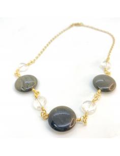 Collier artisanal vermeil avec obsidienne dorée et cristal