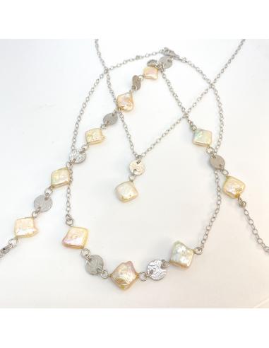Collier artisanal femme argent rhodié perle eau...
