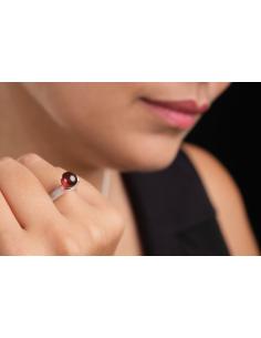 Bague argent diamantée et rhodiée avec cristal rouge 2