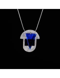Collier Art-Deco argent rhodié collection UNISSON avec cristal bleu du Val St Lambert 2
