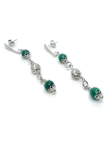 Boucle d'oreilles en argent et malachite, collection Alexiane by Just'in Jewels
