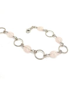 bracelet en argent et quartz rose création artisanale Just'In Jewels collection Vero