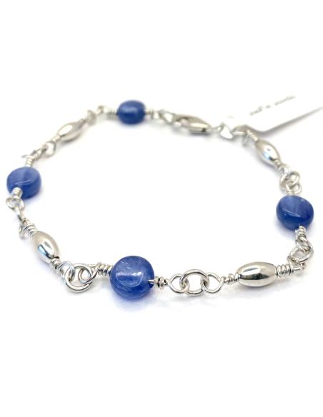 bracelet argent rhodié et cyanite bleue création artisanale antiallergique nickel free collection Helina by Just'In Jewels