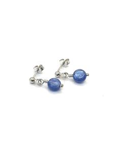 boucle d'oreille en argent rhodié et cyanite bleue création artisanale de Just'in Jewels pour sa collection Hélina