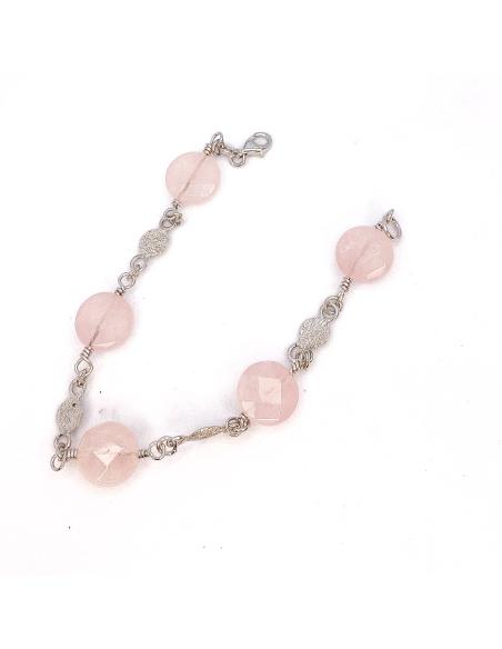 Bracelet en argent et quartz rose, une création artisanale de Just'In Jewels, un bracelet intemporel de la collection Angélique