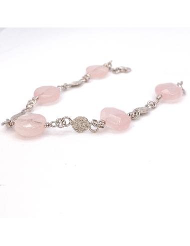Bracelet artisanal argent et quartz rose Angélique