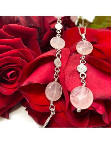 Bracelet artisanal argent et quartz rose Angélique