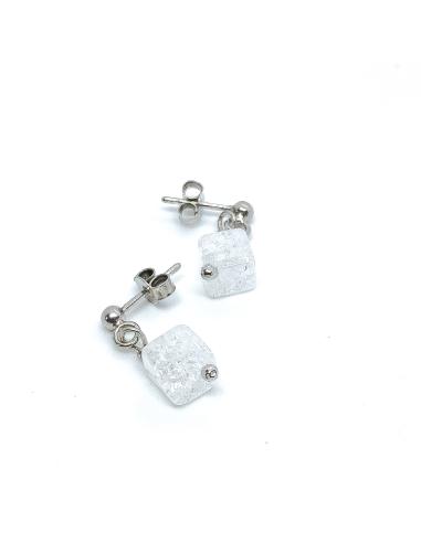 Boucle d'oreilles argent et cristal de roche craqueléde la collection Flo by Just'In Jewels