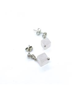 Boucle d'oreille en argent et quartz rose, création artisanale de la collection Flo by Just'In Jewels