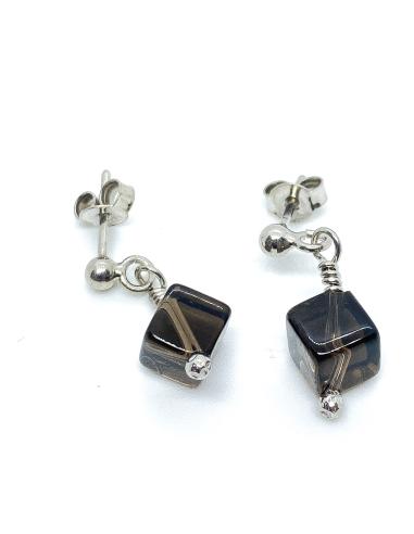 boucle oreille argent artisanal avec quartz fumé création fait main just'in jewels