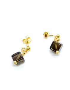 boucle oreille argent vermeil bijou artisanal fait main par justinjewels avec quartz fumé
