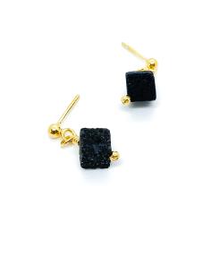 boucle oreille artisanale argent vermeil avec cube de lave fait main par justinjewels