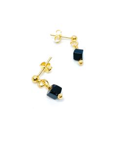 Boucle oreille artisanale, bijou fait main par Just'in jewels. Bijou argent vermeil avec agate noire 2