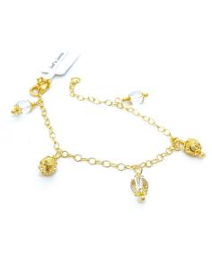 Bracelet pour femme fait main en argent plaqué or avec perles de cristal de roche suspendues