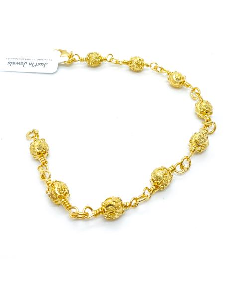 Bracelet artisanal  pour femme argent finition vermeil 9 perles diamantées
