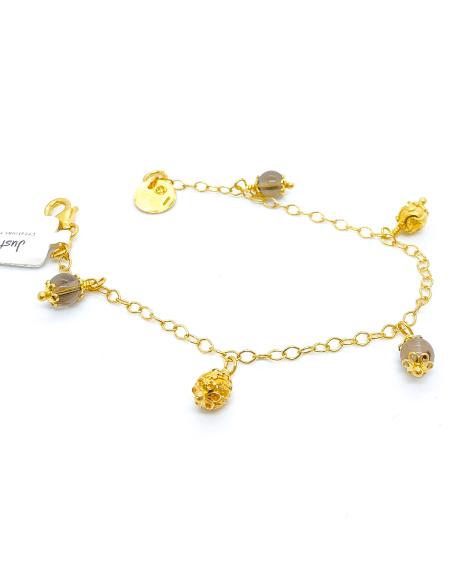 Bracelet pour femme fait main en argent plaqué or avec perles de quartz fumé