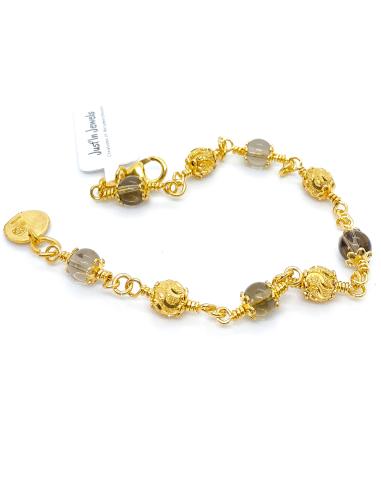 Bracelet artisanal pour femme avec perle de quartz fumé argent finition vermeil